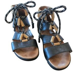 Sorel Kinetic Leather Lace Up Gladiator Sandals Black Tan Two Tone Women's 7.5